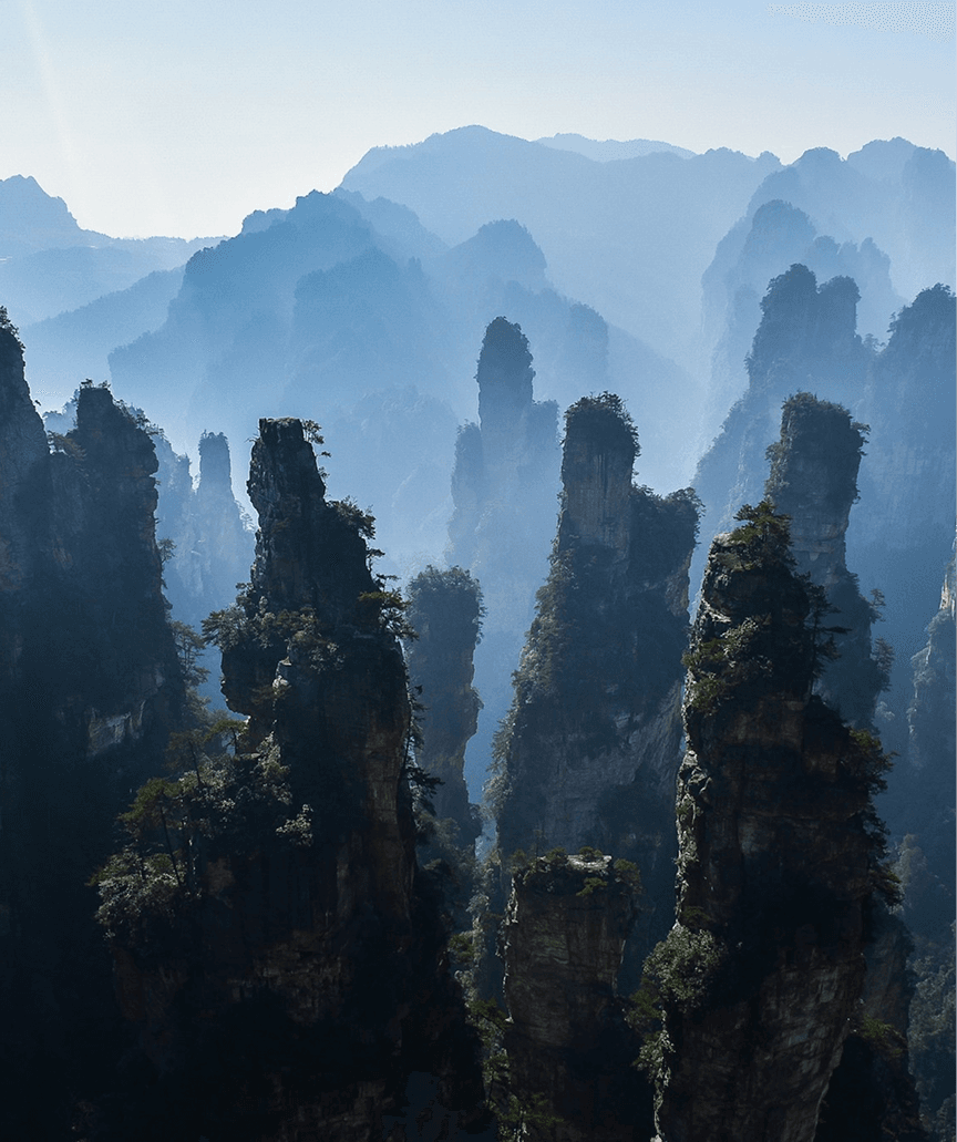 Sandstone pillars and mountain scenery in Zhangjiajie
