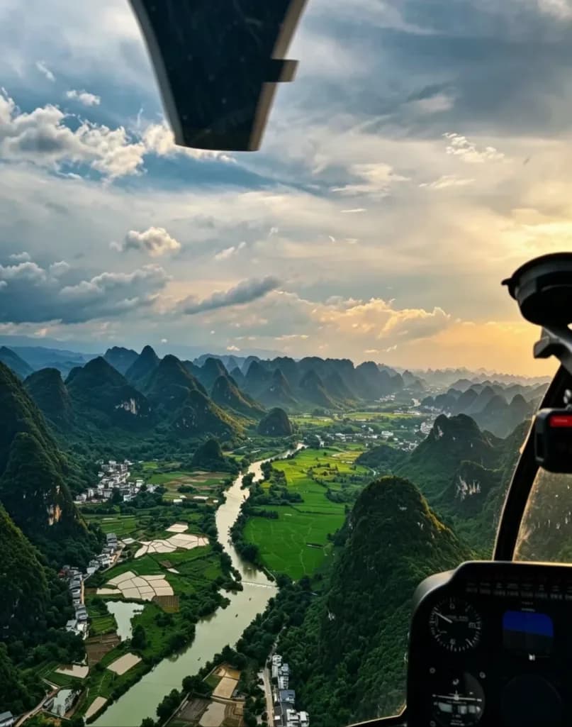 Day 4 — Li River Boat Ride · Ten Mile Gallery Cycling · Yangshuo Helicopter Tour