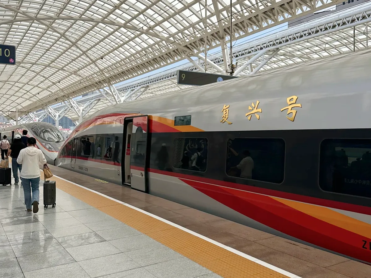 Fuxing high-speed train at a platform in China