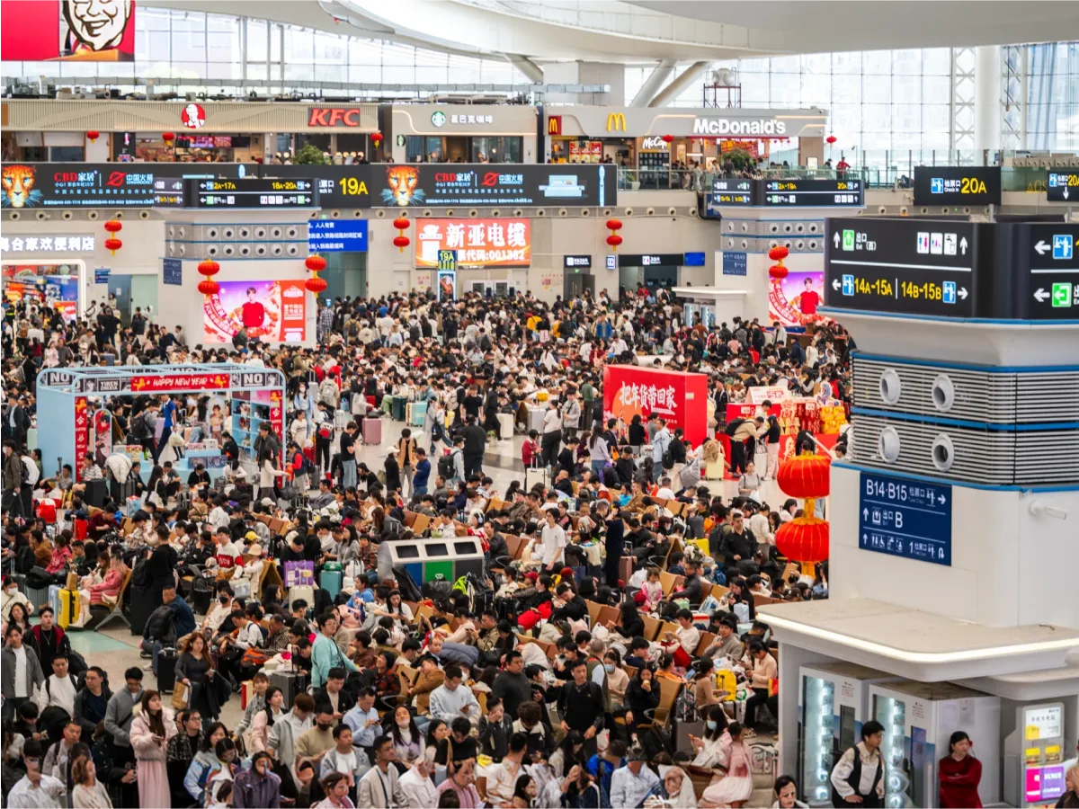 Crowds at a high-speed rail station during Spring Festival travel