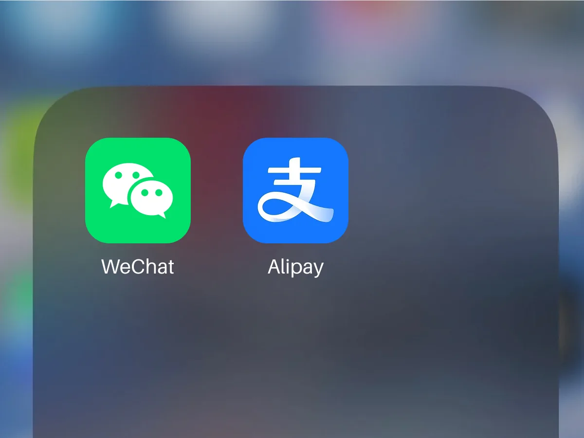 Alipay and WeChat icons, pick one wallet for paying in China